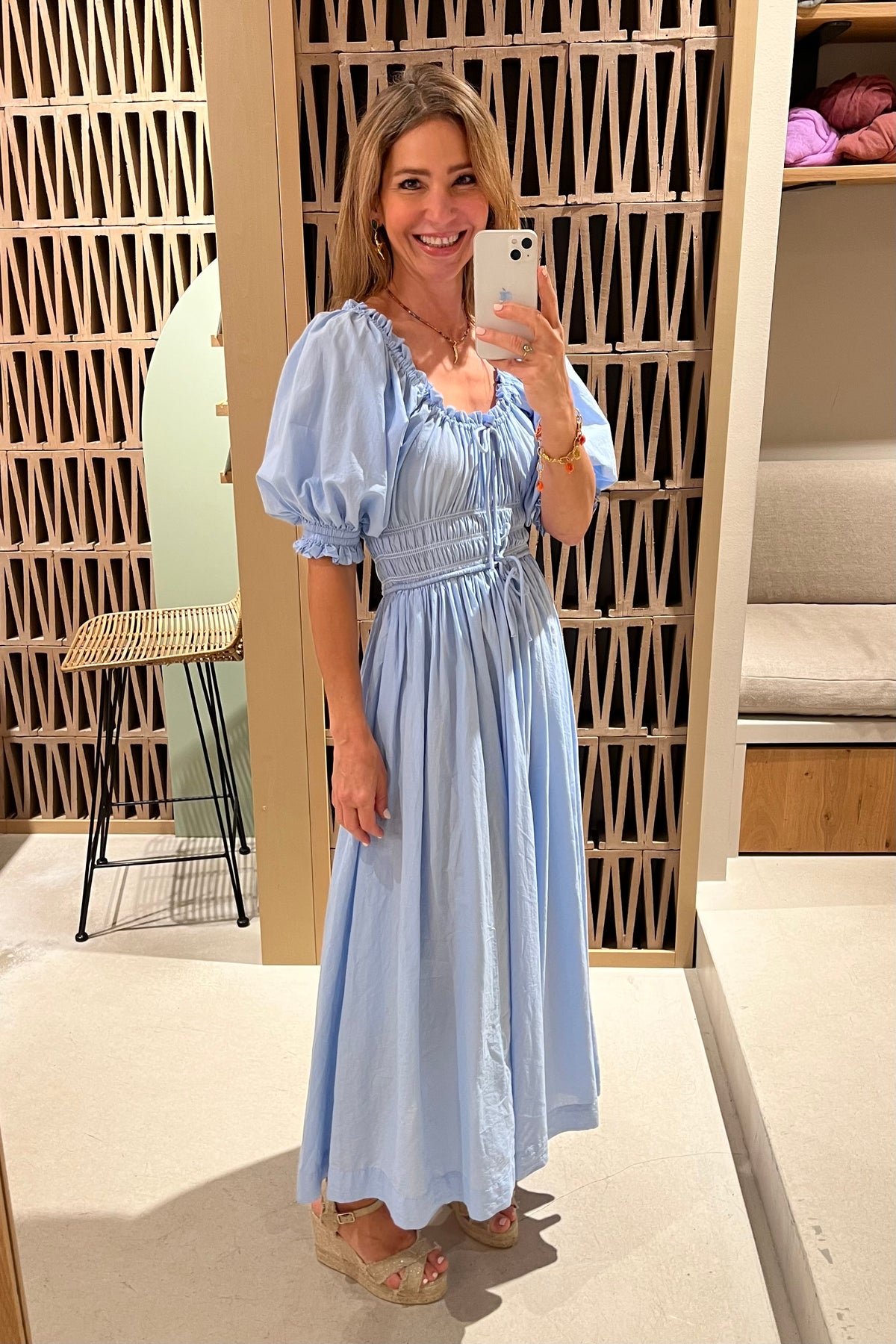 OFF-SHOULDER MIDI DRESS "ELENA" POWDER BLUE