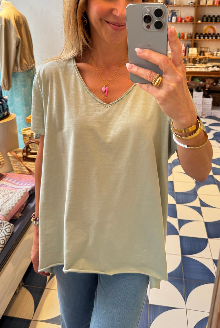 SUPER OVERSIZED V-NECK COTTON T-SHIRT MINT