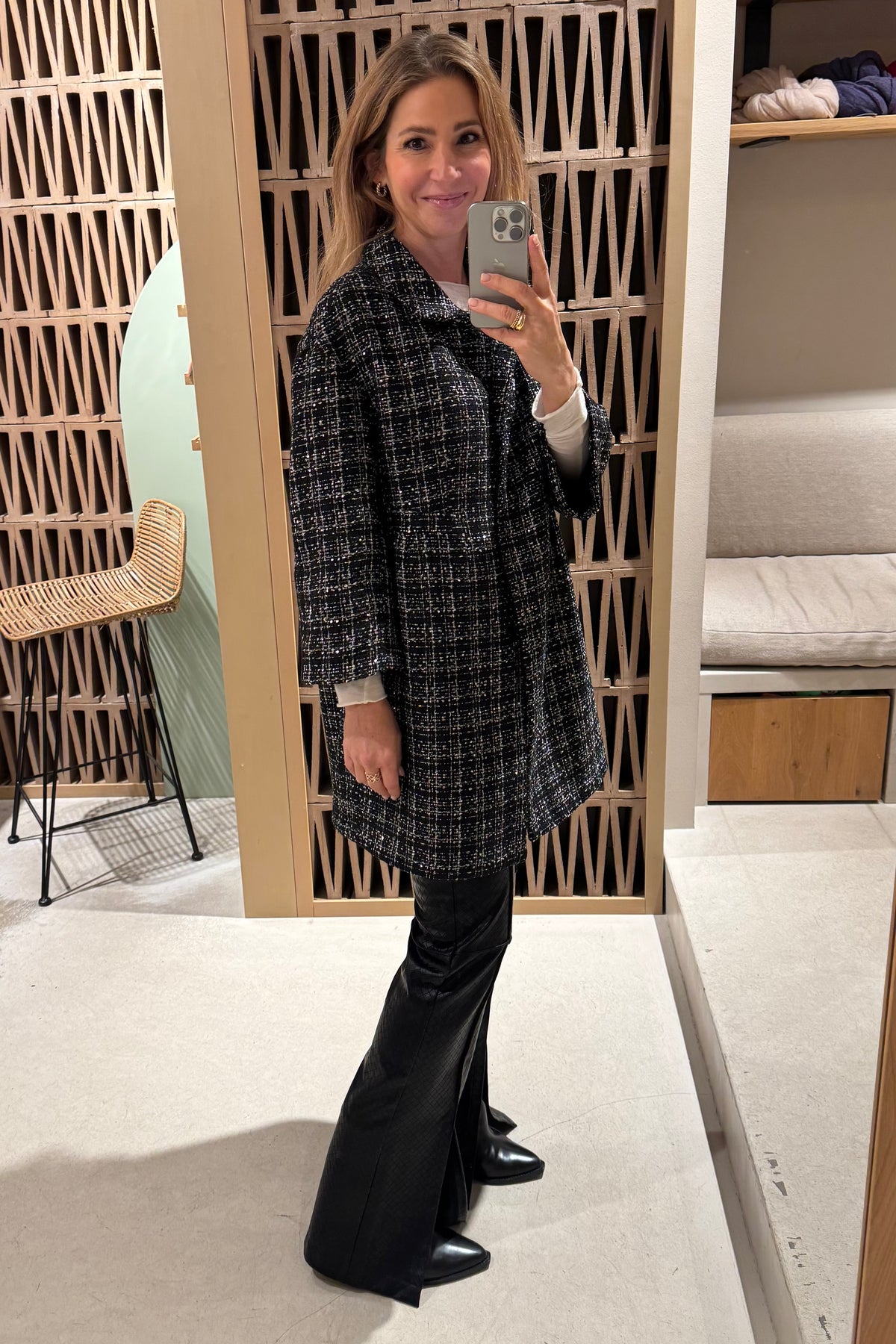 SHORT TWEED COAT WITH SEQUINS BLACK