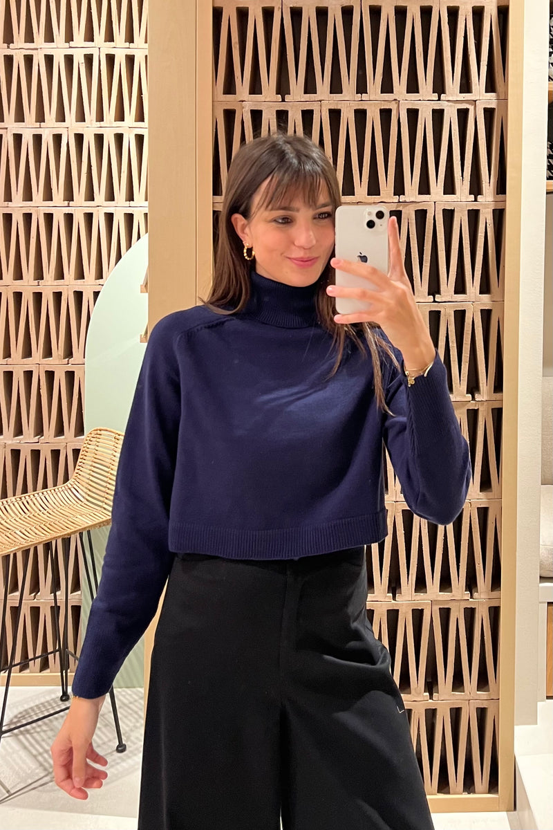 SHORT TURTLENECK VISCOSE PULLOVER NAVY