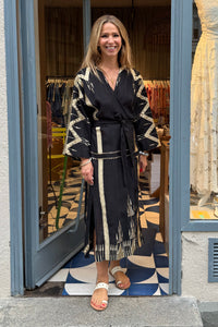 KIMONO RAMIE DRESS "ROOTS" BLACK/GOLD