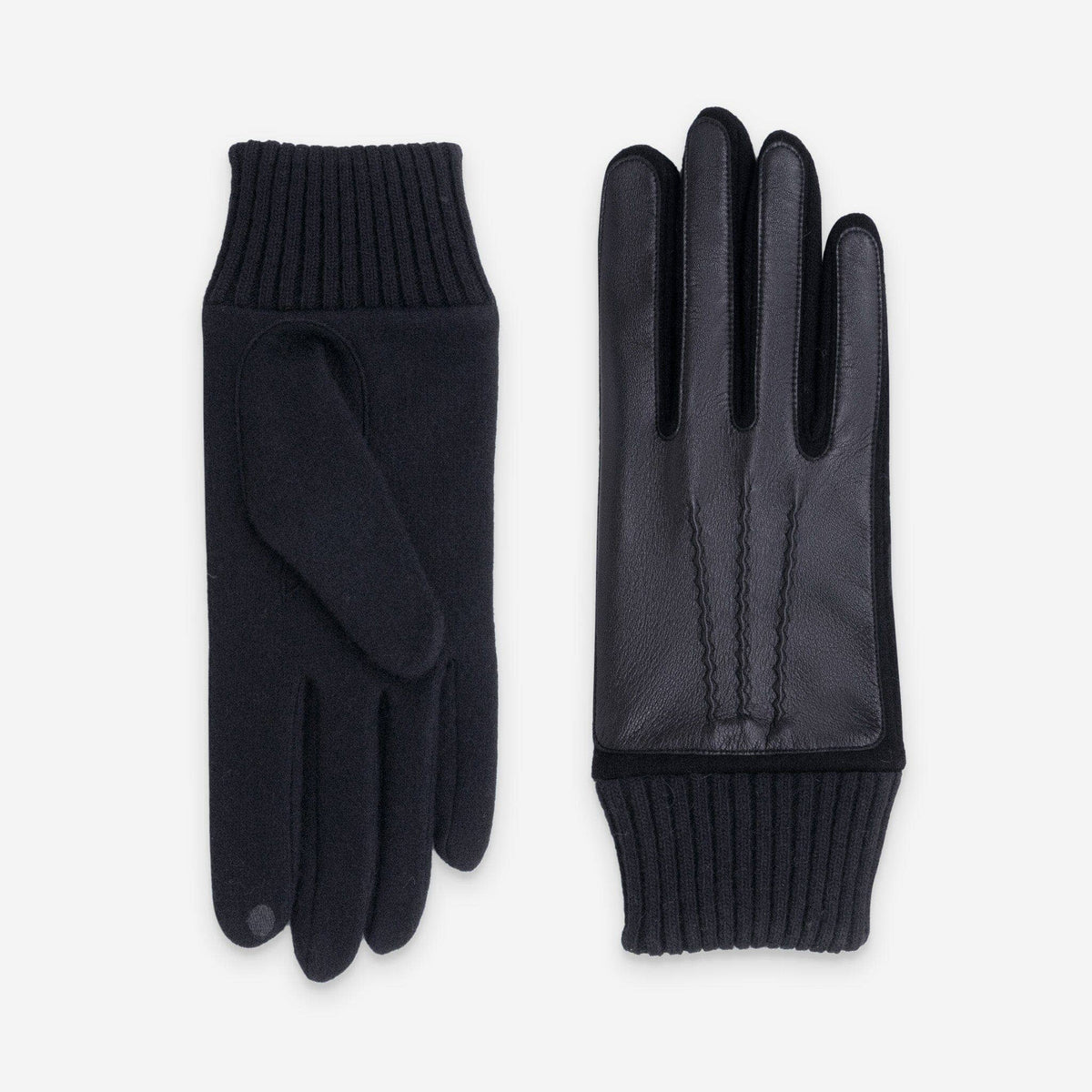 GLOVES MERINOWOOL TOUCHSCREEN WITH LEATHER "BLACK"