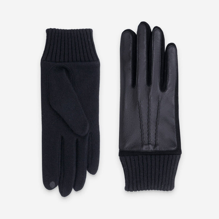GLOVES MERINOWOOL TOUCHSCREEN WITH LEATHER "BLACK"