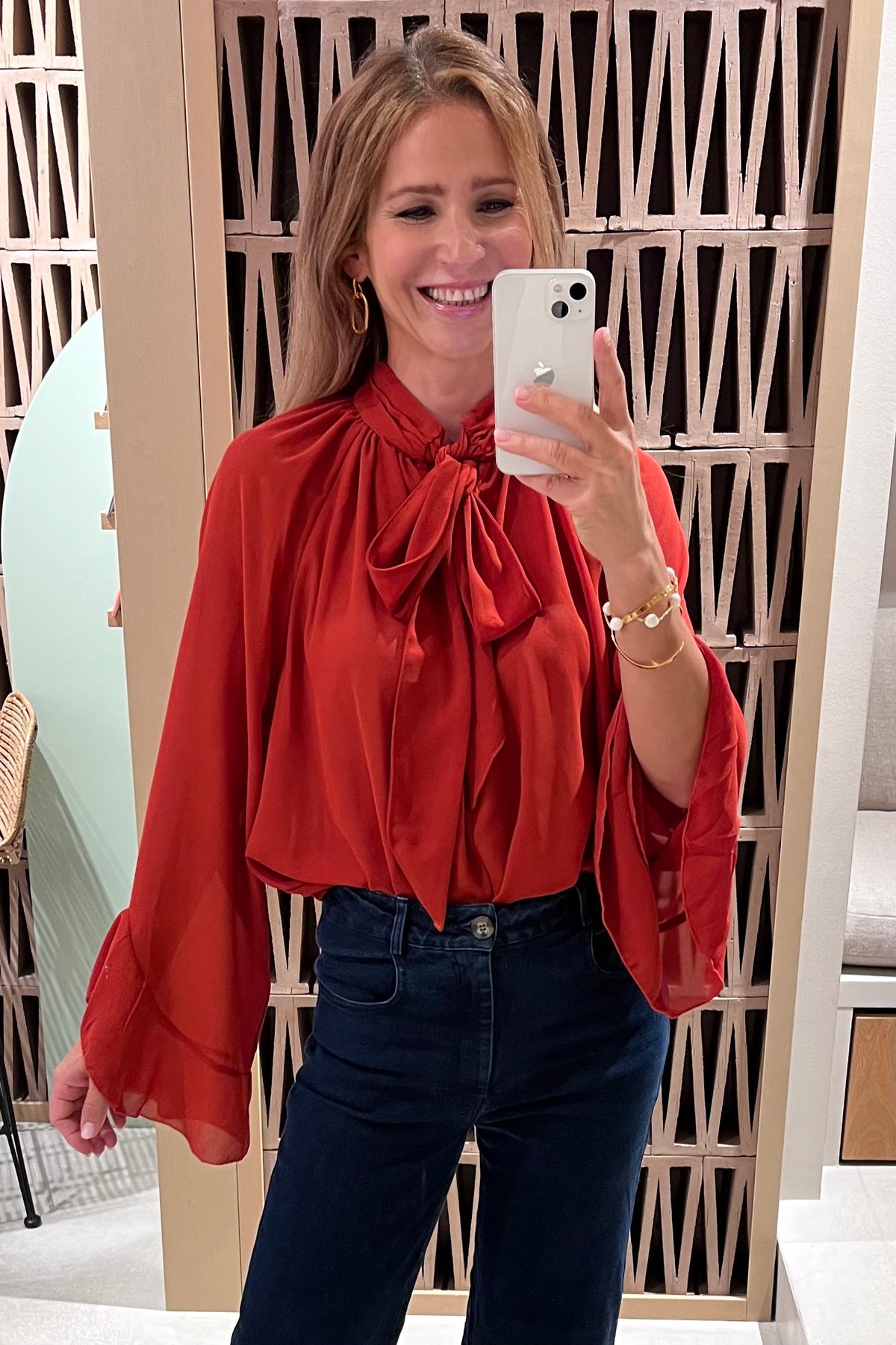 BOW TIE CHIFFON BLOUSE CHILI