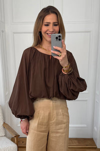 OVERSIZED LIGHT COTTON BLOUSE BROWN
