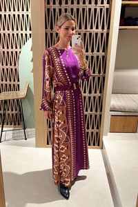 LONG OVERSIZED DRESS "DIANA" BROWN/MAGENTA