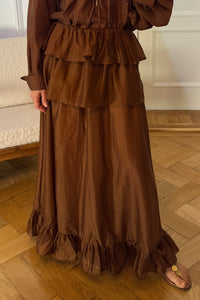 MAXI SKIRT WITH RUFFLES “GLOWVE“ BROWN