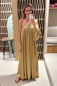 OVERSIZED SATIN ONE-SHOULDER DRESS "SILKY" GOLD