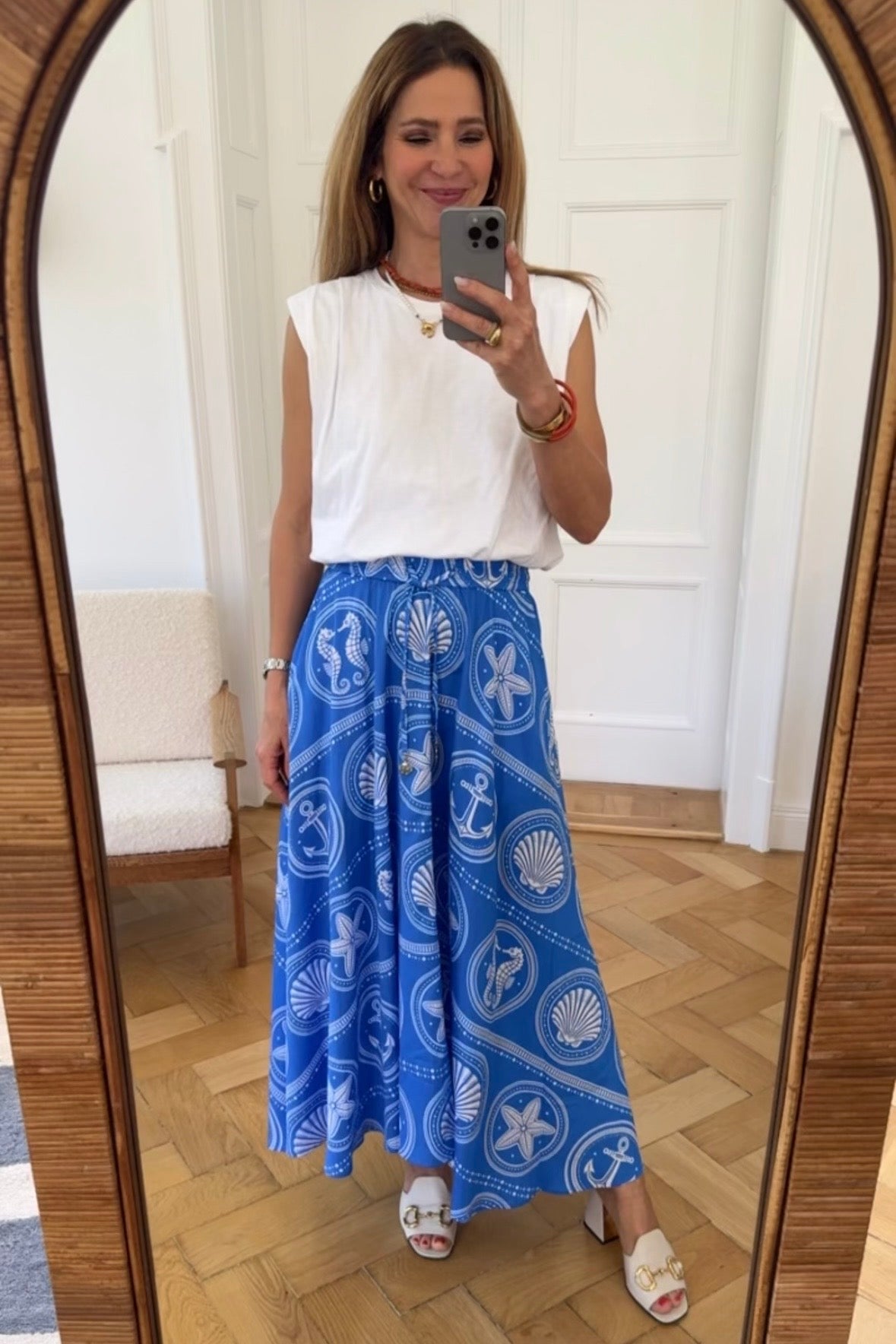 MIDI COTTON SKIRT "TESORO" BLUE/WHITE