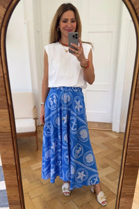 MIDI COTTON SKIRT "TESORO" BLUE/WHITE