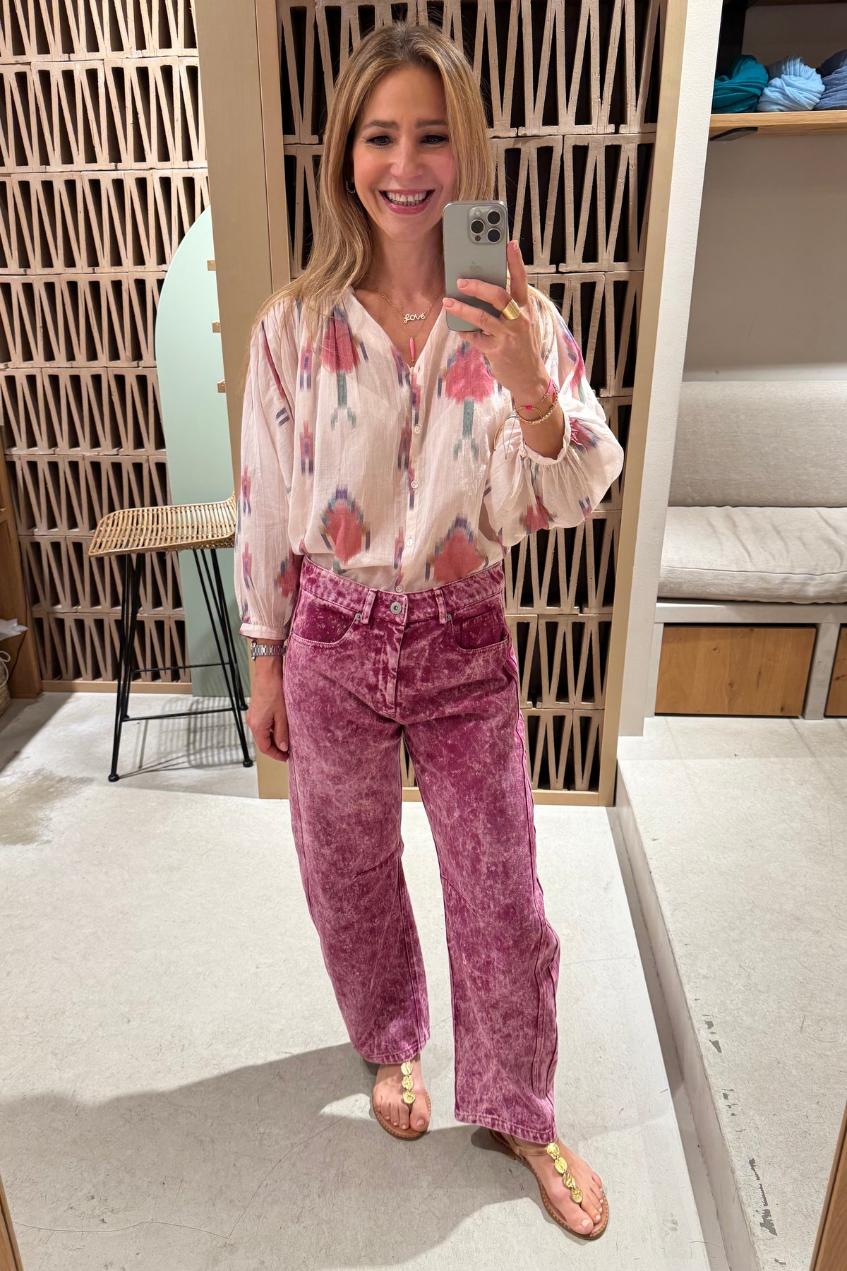 BARREL DENIM PANTS RASPBERRY