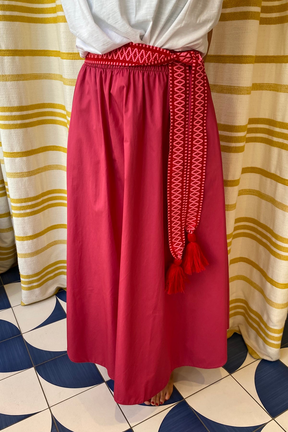 WOVEN BELT WITH TASSELS "ETHNO" RED/FLUO PINK