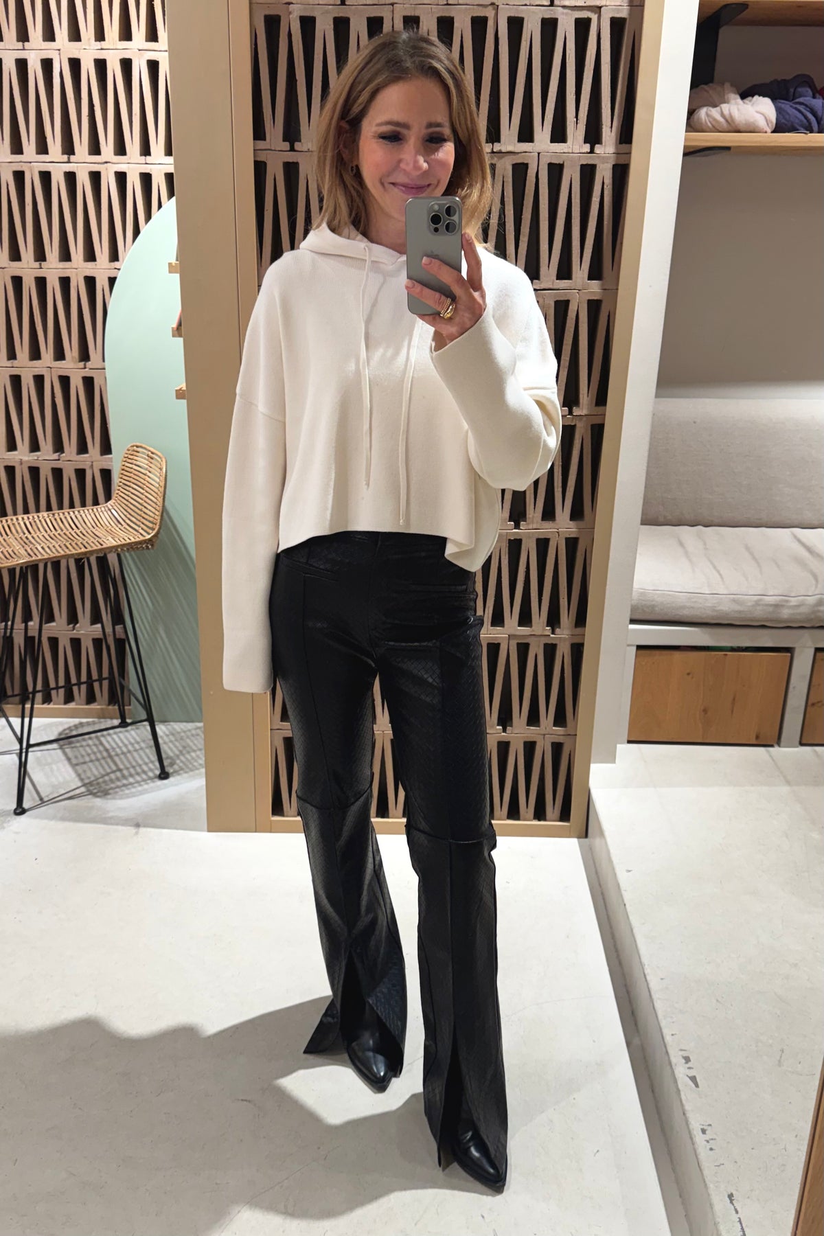 STRUCTURED VEGAN LEATHER PANTS BLACK