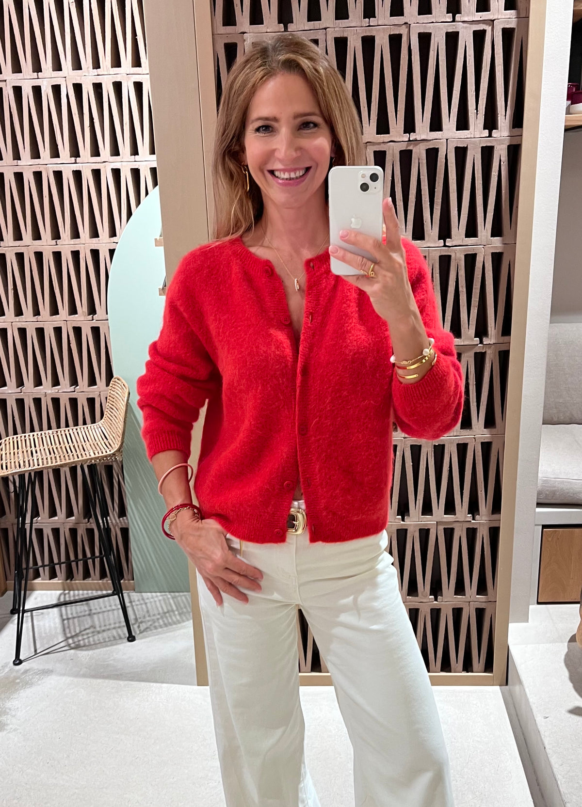 ALPAKA KNIT CARDIGAN NEON RED