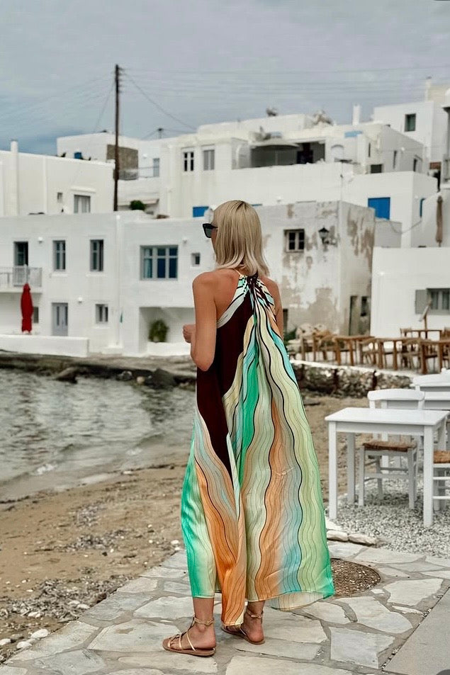 LONG SILKY HALTER NECK DRESS "JULIA" SUNSET