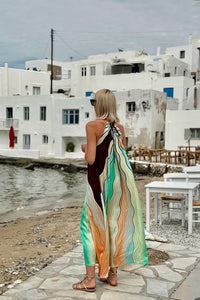 LONG SILKY HALTER NECK DRESS "JULIA" SUNSET