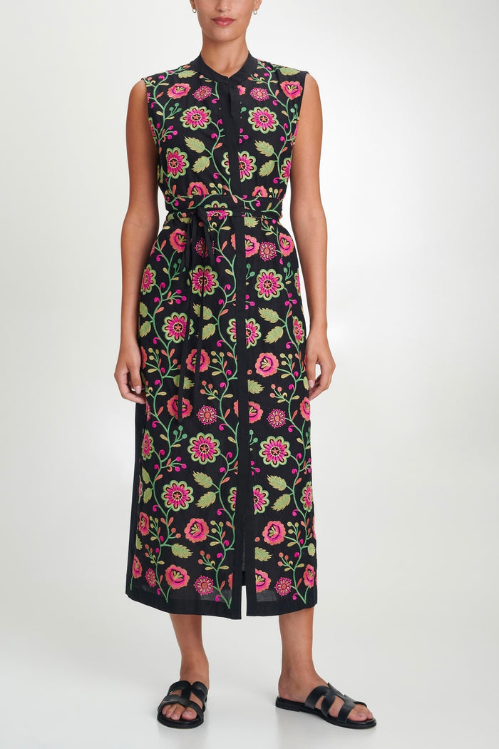 EMBROIDERED SLEEVELESS DRESS "DAHLIA" MULTICOLOR