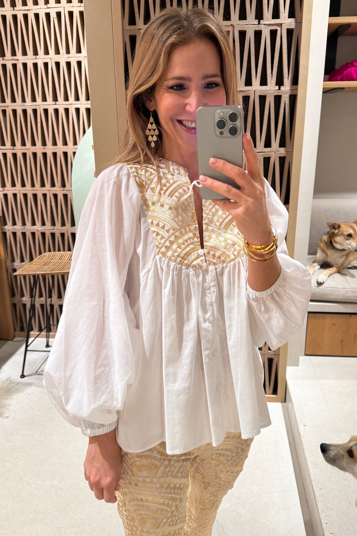 COTTON BLOUSE WITH BUTTONS "TRIANGLE" WHITE/GOLD