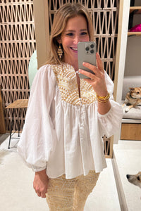 COTTON BLOUSE WITH BUTTONS "TRIANGLE" WHITE/GOLD