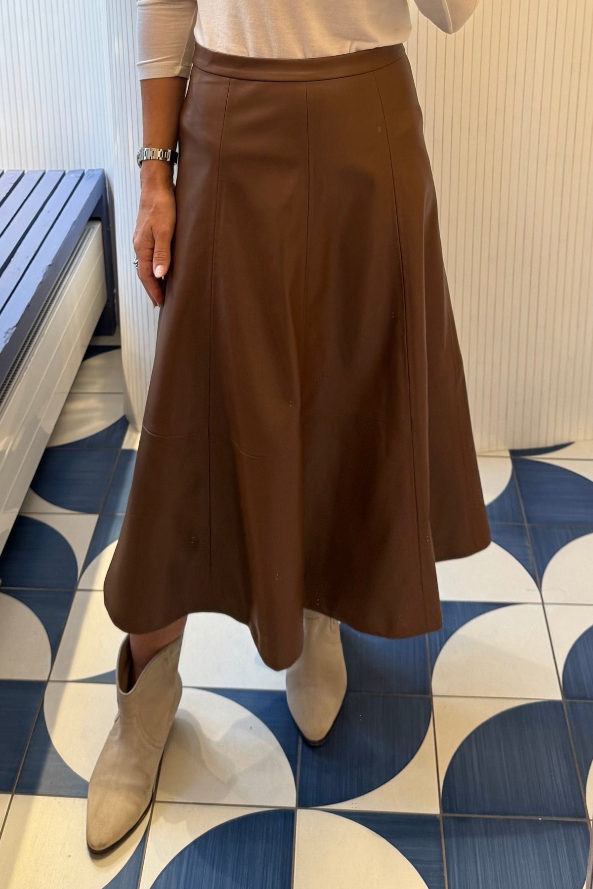 VEGAN LEATHER SKIRT NOUGAT
