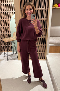 CROPPED COTTON DRAWSTRING SWEATPANTS BORDEAUX