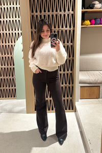 SLIM FLARED PANTS "MAYA" BROWN