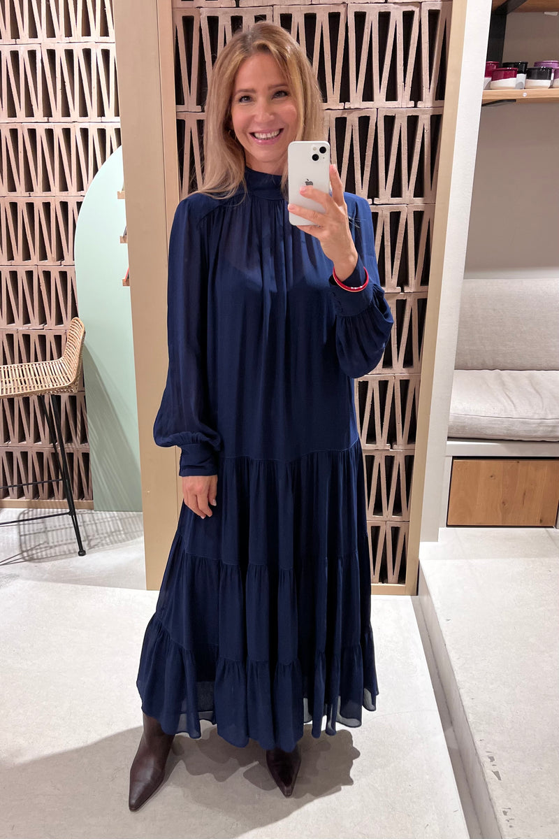 MIDI VISCOSE CHIFFON DRESS "SAFFON" BLUE