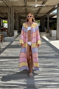 LONG WOVEN KIMONO "LEROS" MULTICOLOR