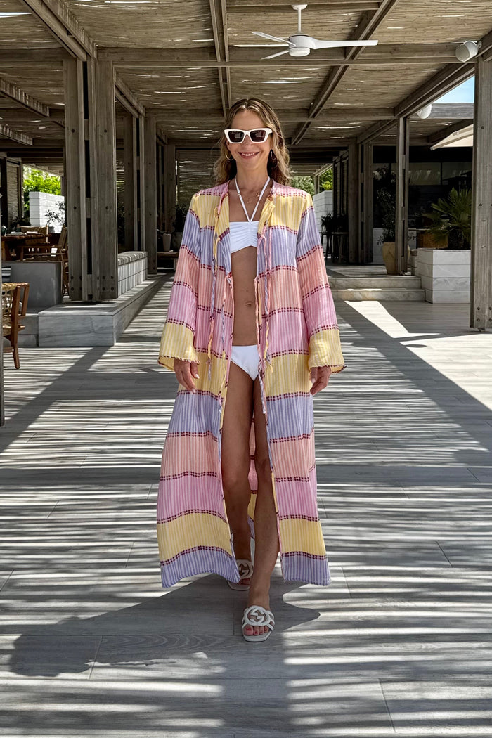 LONG WOVEN KIMONO "LEROS" MULTICOLOR