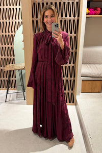 LONG JACQUARD DRESS "ROSES" BORDEAUX