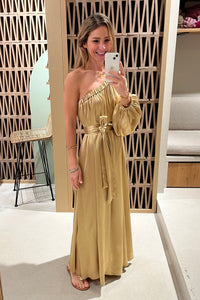 OVERSIZED SATIN ONE-SHOULDER DRESS "SILKY" GOLD