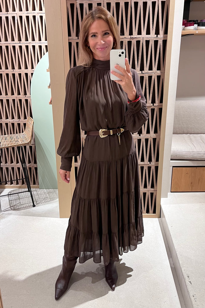MIDI VISCOSE CHIFFON DRESS "SAFFON" BROWN