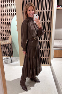 MIDI VISCOSE CHIFFON DRESS "SAFFON" BROWN