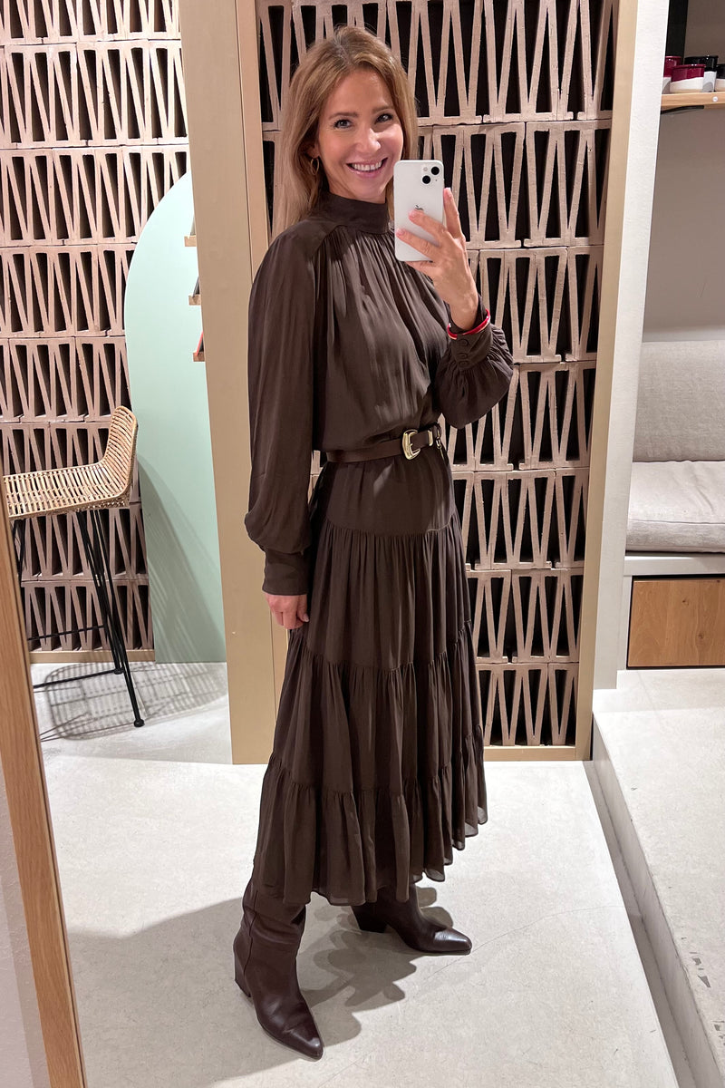 MIDI VISCOSE CHIFFON DRESS "SAFFON" BROWN