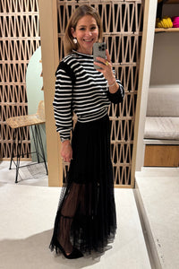 CROPPED KNIT PULLOVER "STRIPES" BLACK/WHITE