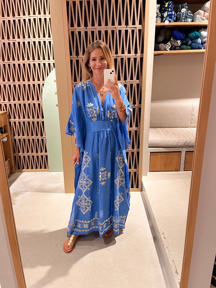 KIMONO RAMIE DRESS "LEFKADA" BLUE RAF/GOLD