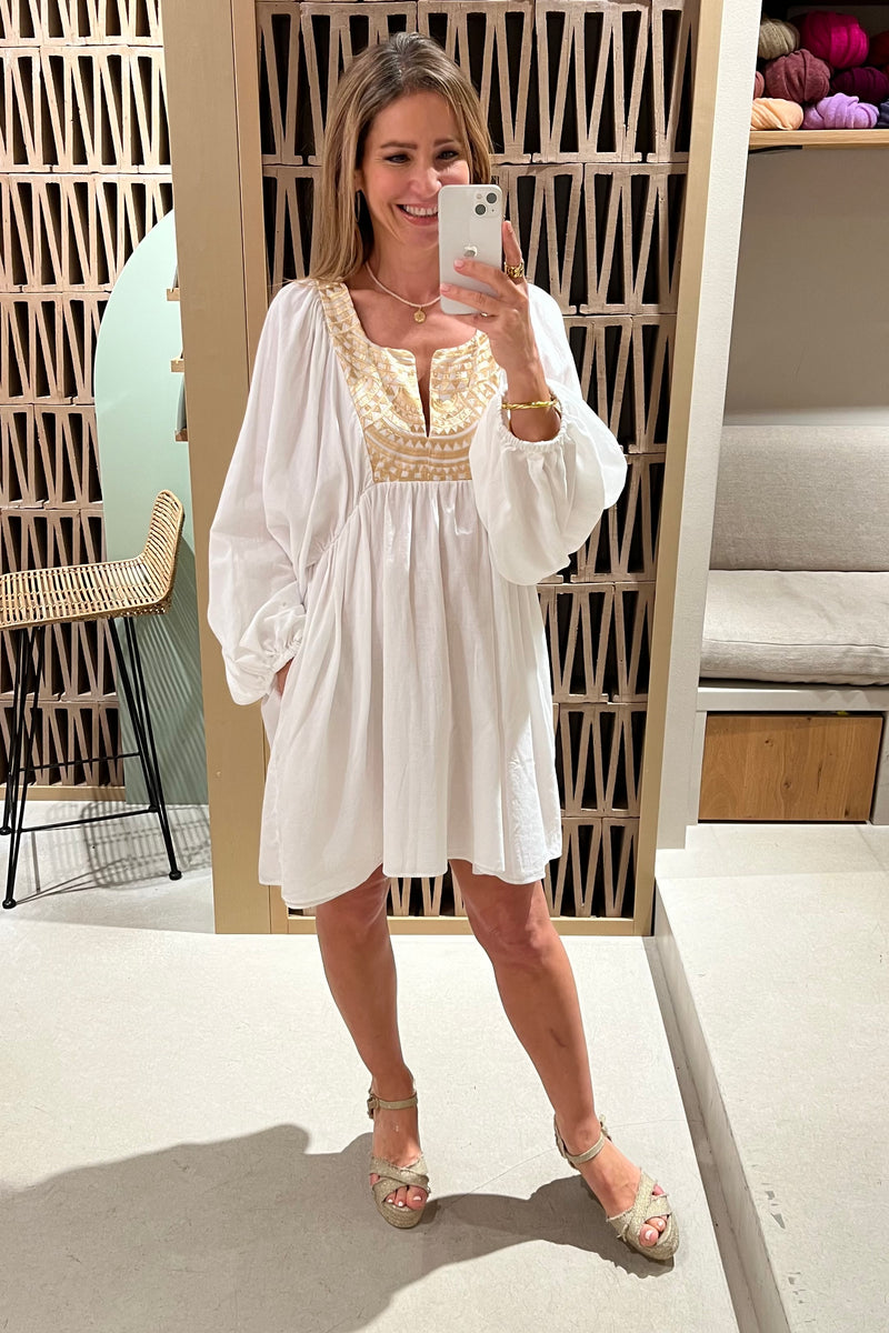 OVERSIZED SHORT COTTON DRESS "TRIANGLE" WHITE/GOLD