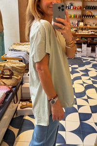 SUPER OVERSIZED V-NECK COTTON T-SHIRT MINT