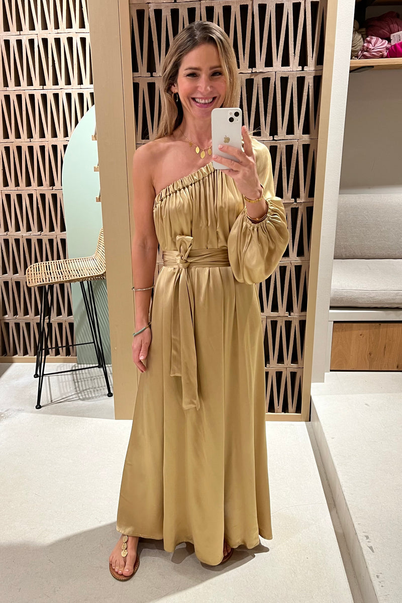 OVERSIZED SATIN ONE-SHOULDER DRESS "SILKY" GOLD