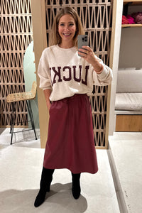 OVERSIZED VEGAN LEATHER DRAWSTRING SKIRT DEEP RED