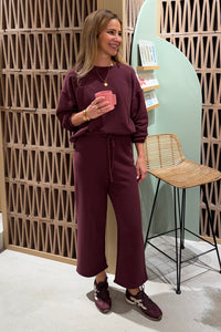 CROPPED COTTON DRAWSTRING SWEATPANTS BORDEAUX
