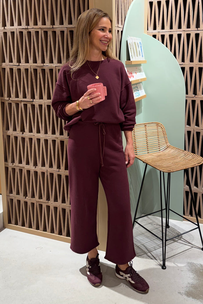 CROPPED COTTON DRAWSTRING SWEATPANTS BORDEAUX