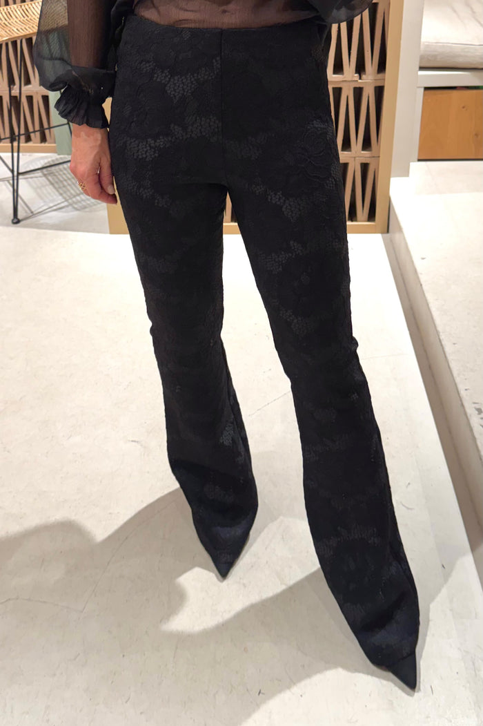 LACE FLARED LEG PANTS BLACK