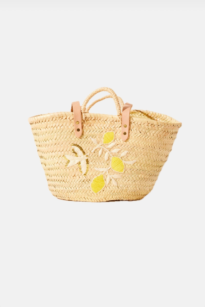 WOVEN & EMBROIDERED BASKET „LEMONBIRD“