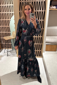 LONG LUREX JERSEY WRAP DRESS BLACK/RED