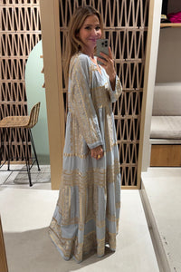 LONG COTTON DRESS "EMBROIDERED" LIGHT GREY/GOLD