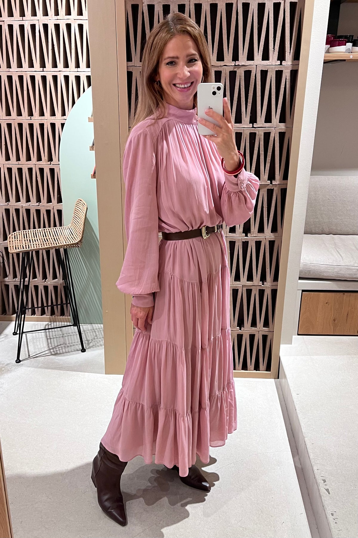 MIDI VISCOSE CHIFFON DRESS "SAFFON" DUSTY PINK