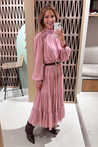 MIDI VISCOSE CHIFFON DRESS "SAFFON" DUSTY PINK