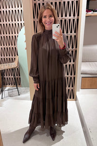 MIDI VISCOSE CHIFFON DRESS "SAFFON" BROWN