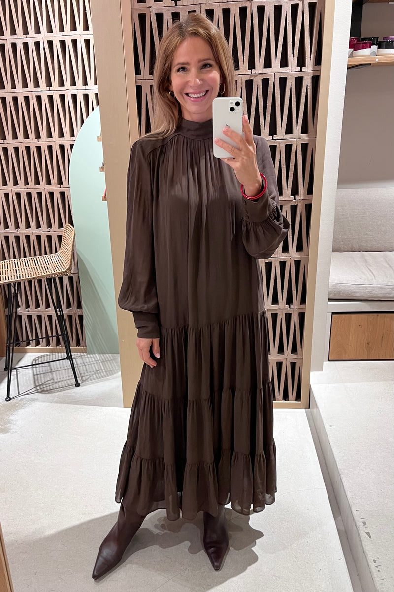 MIDI VISCOSE CHIFFON DRESS "SAFFON" BROWN
